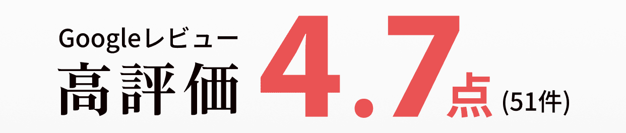 Googleレビュー高評価4.7点（51件）